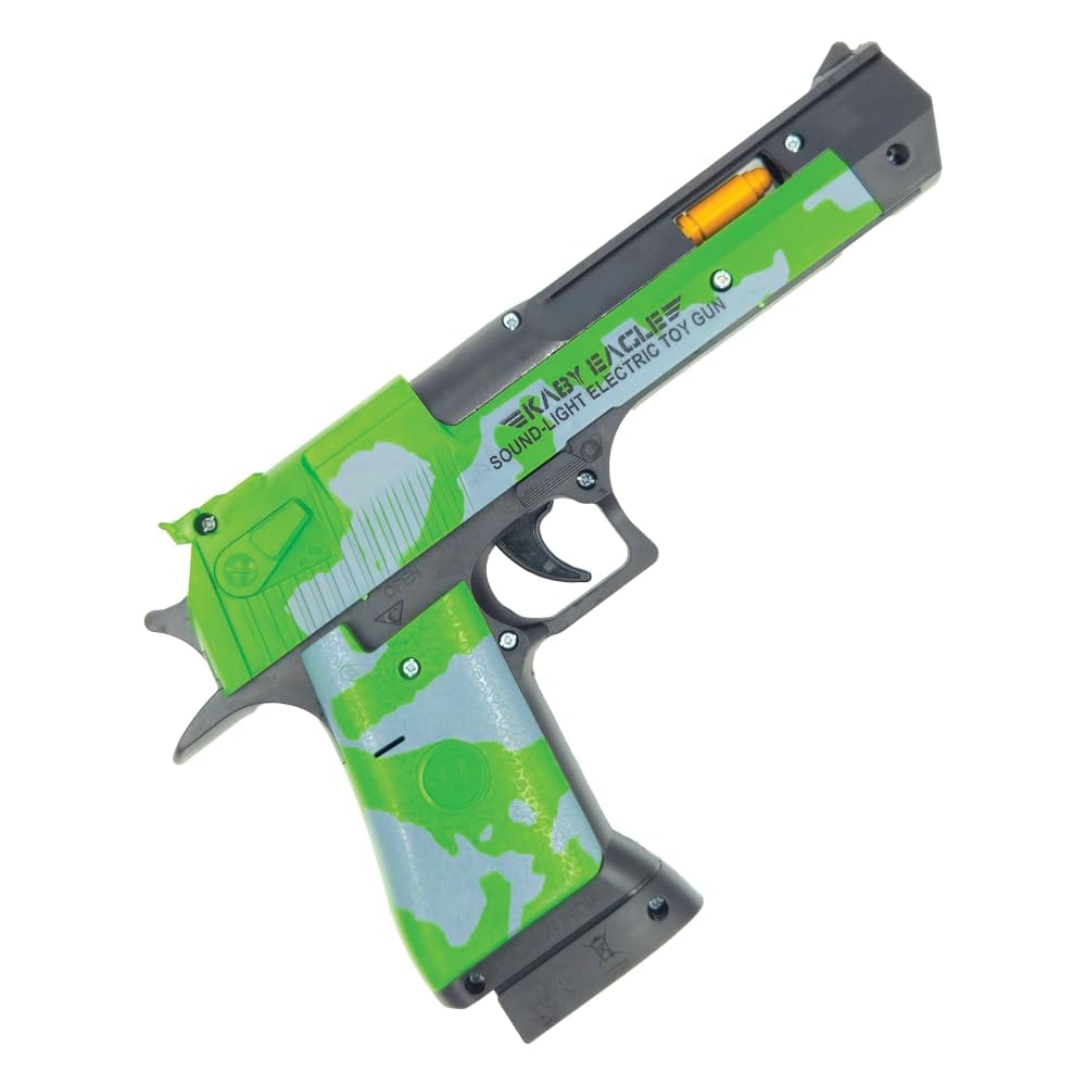 Desert Eagle Sound-Light Electric Toy Gun, Green Camo Design, Moving Top Loader Telescopic Barrel and Target Projection Effect (Pack of 1) Random Color Dispatch, Assorted
